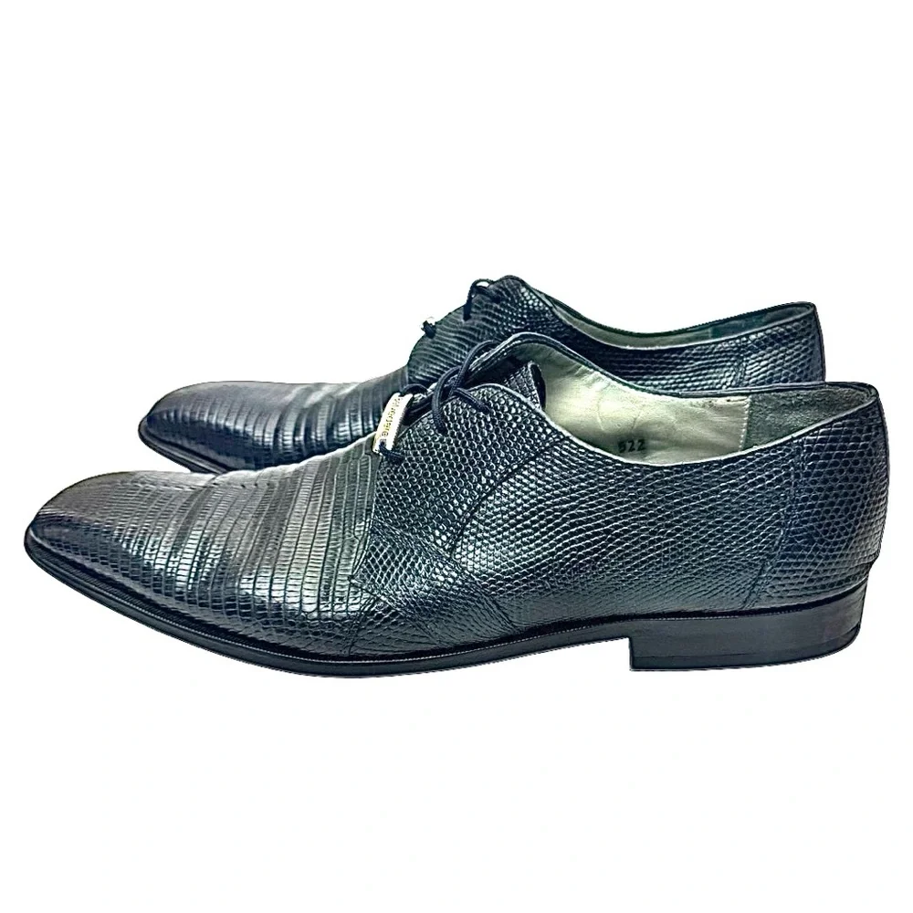 Belvedere Blue Lizard Dress Shoes Mens 10M Exotic Lace Up Luxury Leather